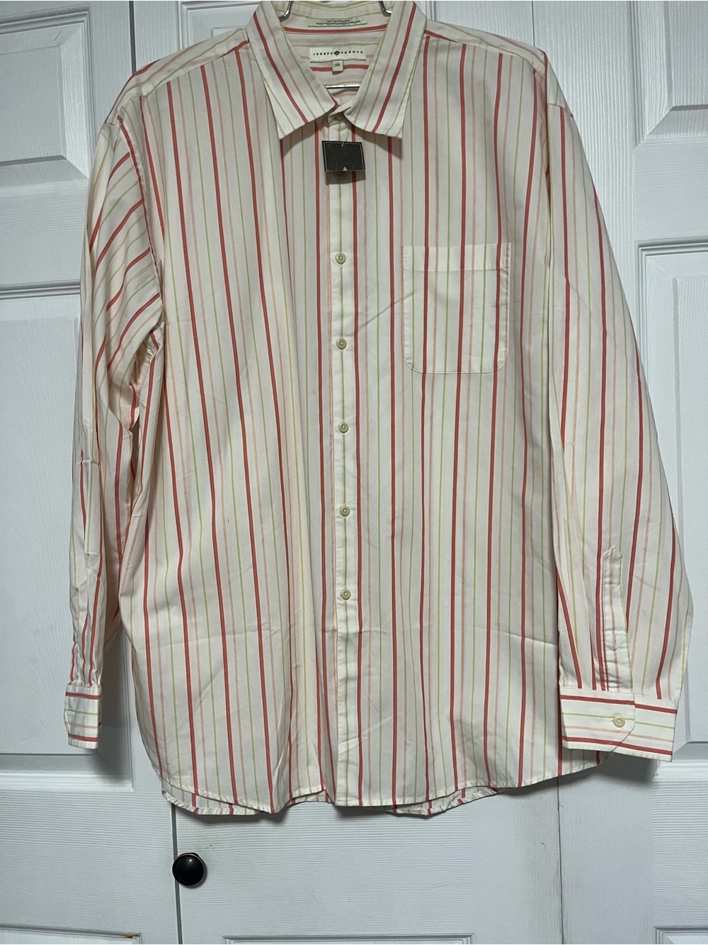 Joseph Abboud Long-Sleeve Striped Dress Shirt - Cream, Red & Green